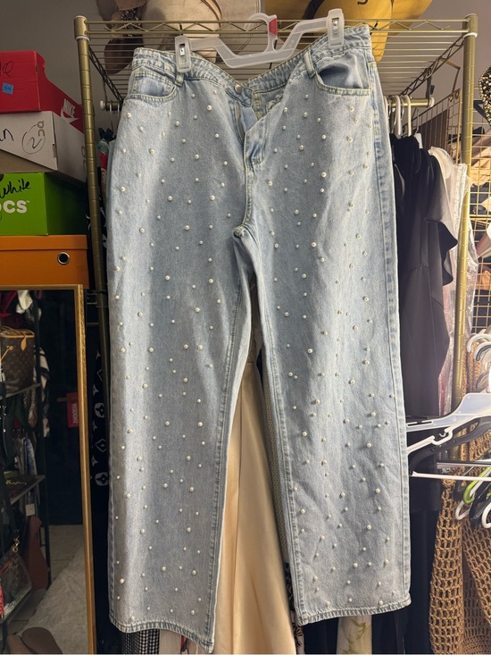Denim - Women’s Light Blue Pearl-Embellished Jeans
